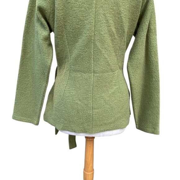 Elena Solano Boiled Wool Ruffle Wrap Jacket Green Cottagecore Artsy Lagenlook-L - Picture 9 of 14